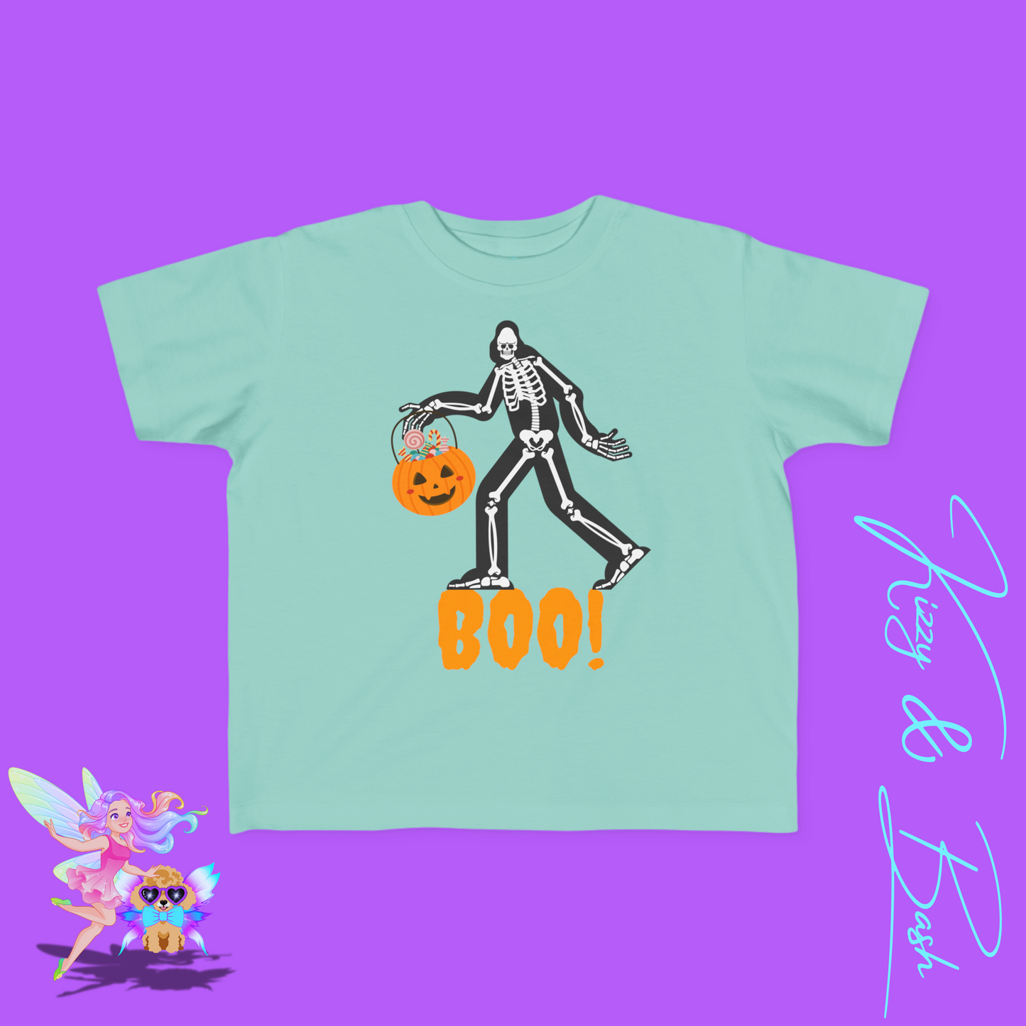 Trick-or-Treating Bigfoot Skeleton Shirt for Toddlers Unique Cryptid Gift Idea Cryptidcore Shirt for Toddlers Bigfoot Lover T-Shirt Halloween Sasquatch Shirt Funny Halloween Graphic Tee for Toddler's Fine Jersey Tee