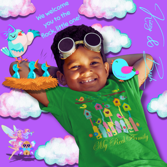 Bird Lover T-Shirt for Kids My Real Family Tee Cute Spring Bird Shirt Cottagecore Nature Graphic Tee Gift for Nature Lovers Cute Colorful Spring Gift Tee for Kids Heavy Cotton™ Tee
