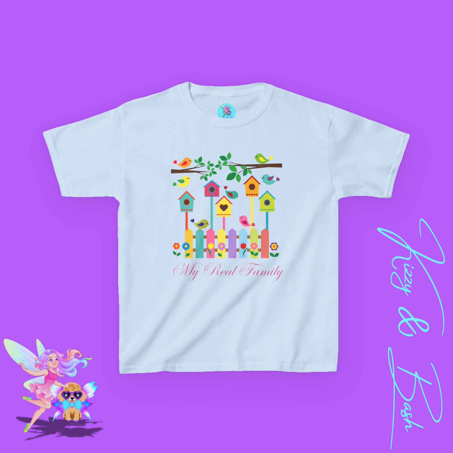 Bird Lover T-Shirt for Kids My Real Family Tee Cute Spring Bird Shirt Cottagecore Nature Graphic Tee Gift for Nature Lovers Cute Colorful Spring Gift Tee for Kids Heavy Cotton™ Tee
