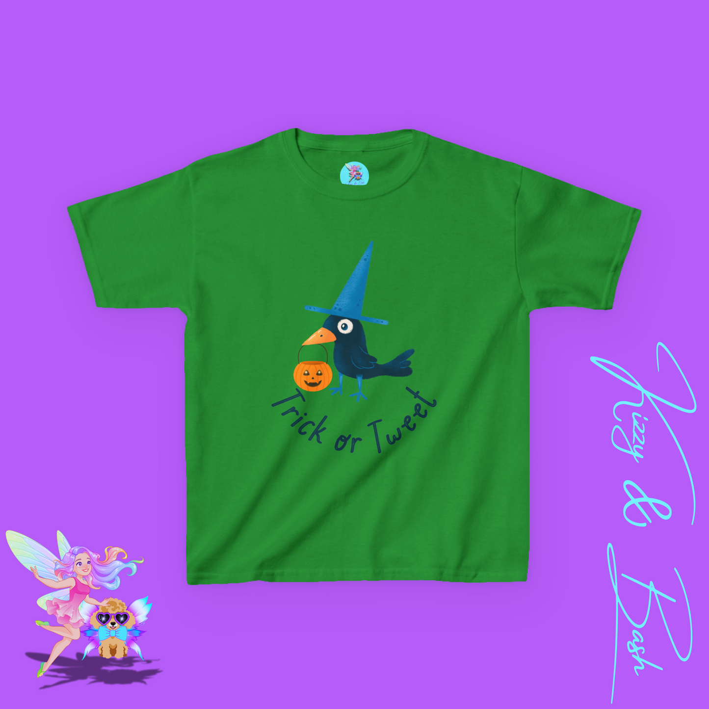 Trick-or-Tweet Black Bird Halloween T-Shirt for Kids Funny Unisex Fall Graphic Tee Halloween Pun T-Shirt Punny Halloween Tee Halloween Gift for Child Kids Heavy Cotton™ Tee