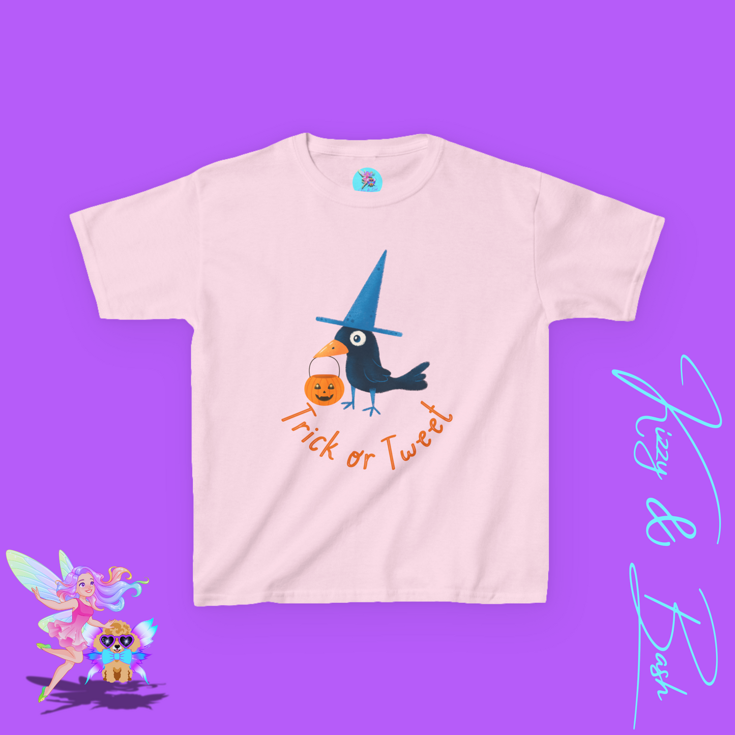 Trick-or-Tweet Black Bird Halloween T-Shirt for Kids Funny Unisex Fall Graphic Tee Halloween Pun T-Shirt Punny Halloween Tee Halloween Gift for Child Kids Heavy Cotton™ Tee