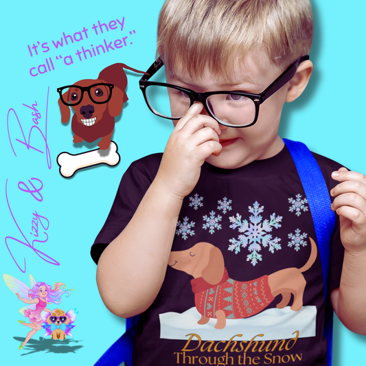 Funny Christmas Dachshund Shirt Dachshund Through the Snow Cute Christmas Dog Shirt for Kids Christmas Wiener Dog Shirt Christmas Shirt for Dog Moms and Dads Funny Shirt for Dog Lovers Kids Heavy Cotton™ Tee