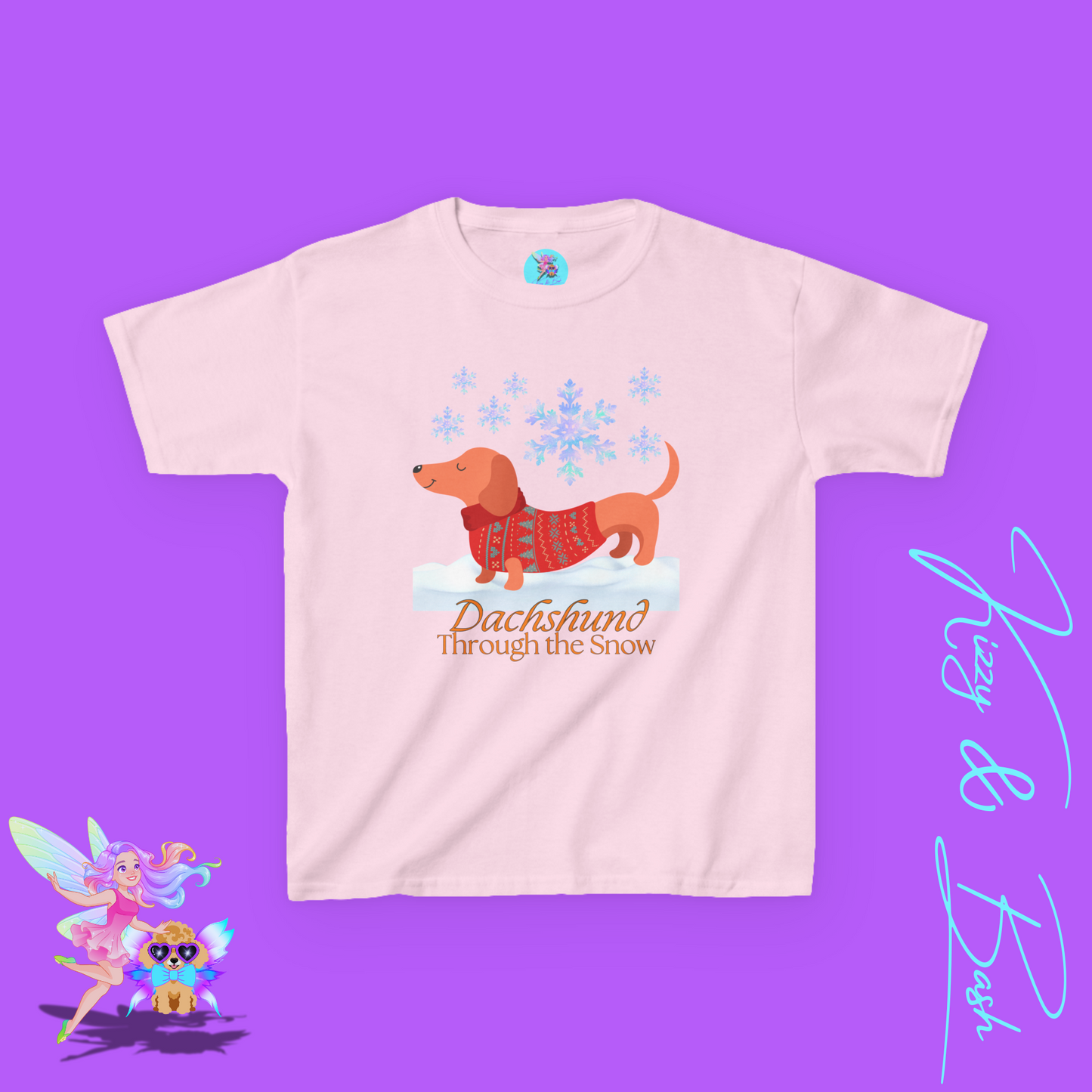 Funny Christmas Dachshund Shirt Dachshund Through the Snow Cute Christmas Dog Shirt for Kids Christmas Wiener Dog Shirt Christmas Shirt for Dog Moms and Dads Funny Shirt for Dog Lovers Kids Heavy Cotton™ Tee