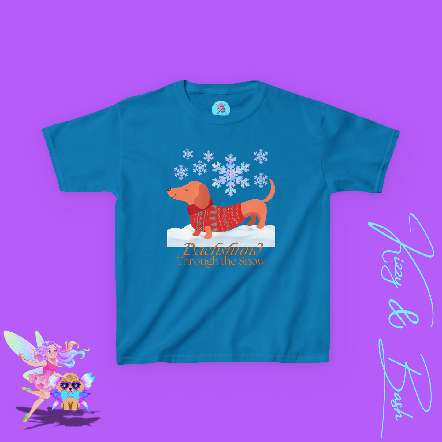 Funny Christmas Dachshund Shirt Dachshund Through the Snow Cute Christmas Dog Shirt for Kids Christmas Wiener Dog Shirt Christmas Shirt for Dog Moms and Dads Funny Shirt for Dog Lovers Kids Heavy Cotton™ Tee