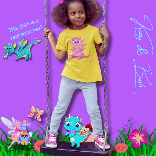Cute Pink Dragon T-Shirt for Toddlers Just Wingin' It Over Here Shirt Funny Encouragement Shirt Perfect Gift for Dragon Lovers Funny Dragon Shirt Whimsical Fantasy Tee Dragoncore Gift Idea for Toddler's Fine Jersey Tee