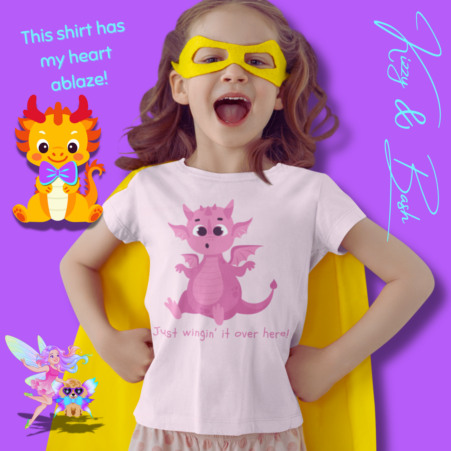 Funny Dragon Shirt for Kids Just Wingin' it Over Here Tee Gift for Dragon Lovers Funny Self-Love Shirt Cute Gift for Friends or Family Whimsical Fantasy Tee Dragoncore Gift Idea for Kids Heavy Cotton™ Tee
