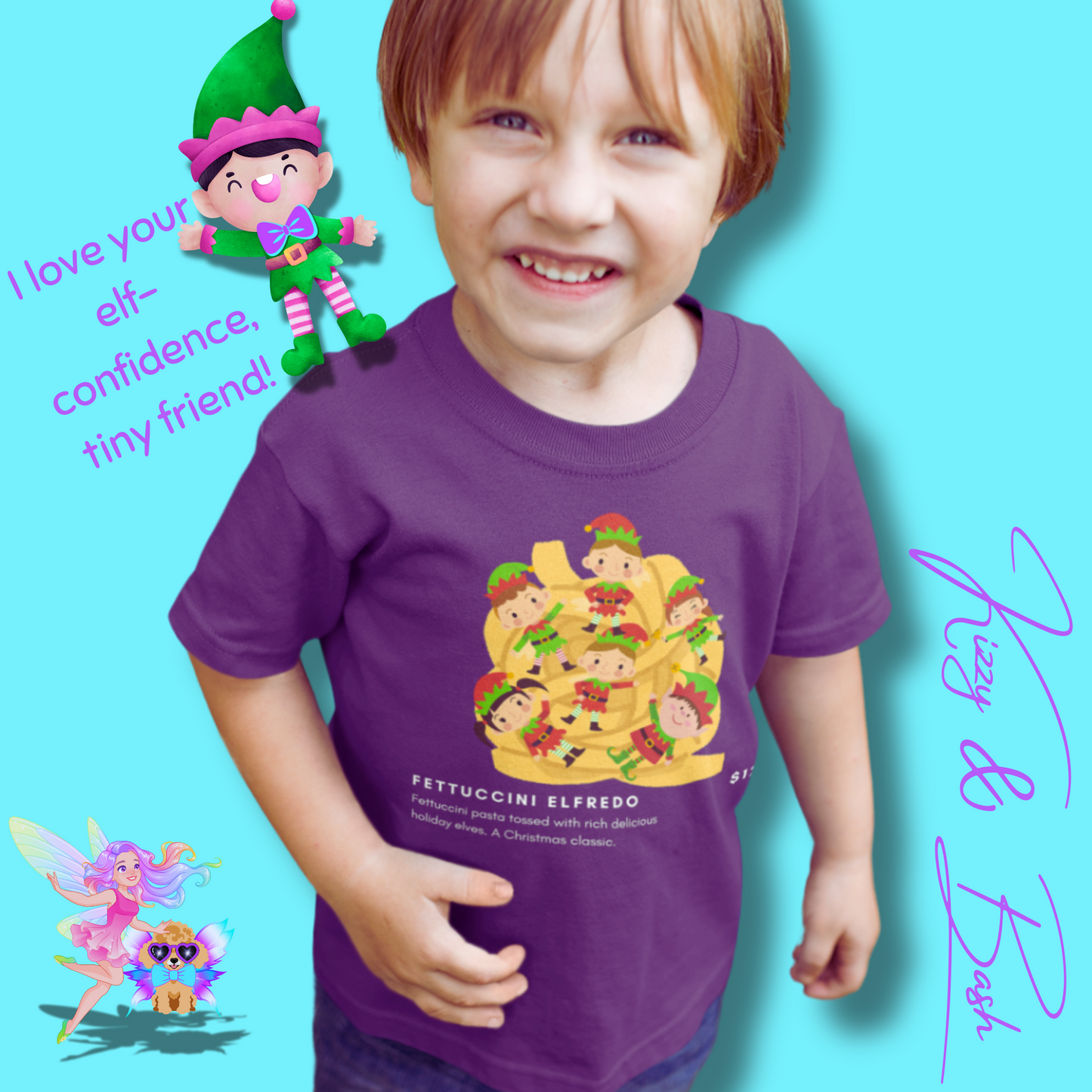 Christmas Elves Tossed in Pasta Fettuccini Elfredo Hilarious Christmas Shirt for Family and Friends Unique Holiday T-Shirt Gift for Elf Lovers Punny Christmas Shirt for Him or Her Toddler's Fine Jersey Tee