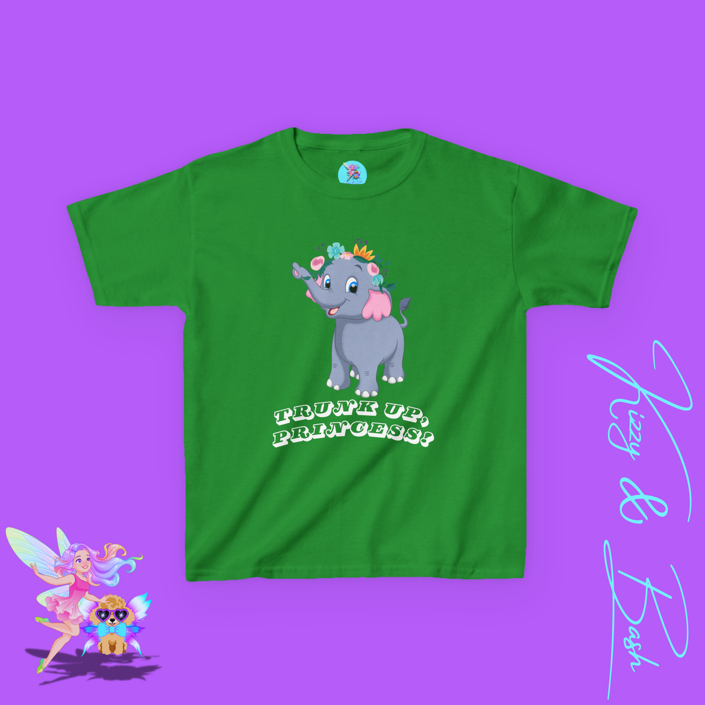 Cute Elephant Princess Shirt for Kids Trunk Up, Princess T-Shirt Gift for Elephant Lovers Cute Graphic Tee for Her Gift for Princess Lovers Elephant Shirt for Kids Heavy Cotton™ Tee