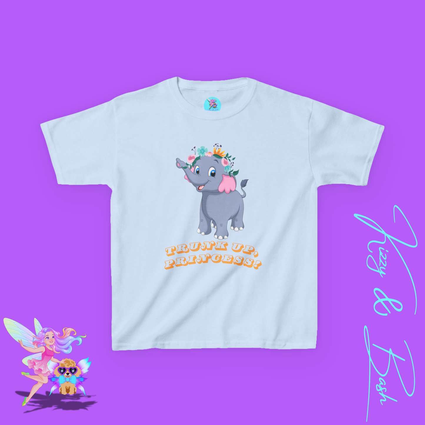 Cute Elephant Princess Shirt for Kids Trunk Up, Princess T-Shirt Gift for Elephant Lovers Cute Graphic Tee for Her Gift for Princess Lovers Elephant Shirt for Kids Heavy Cotton™ Tee