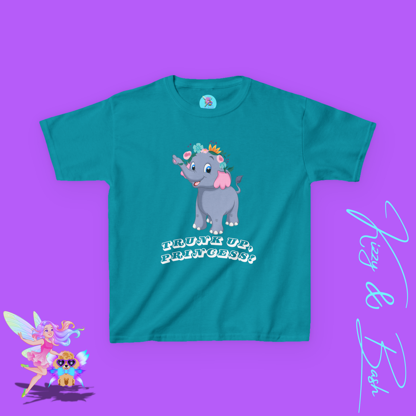 Cute Elephant Princess Shirt for Kids Trunk Up, Princess T-Shirt Gift for Elephant Lovers Cute Graphic Tee for Her Gift for Princess Lovers Elephant Shirt for Kids Heavy Cotton™ Tee