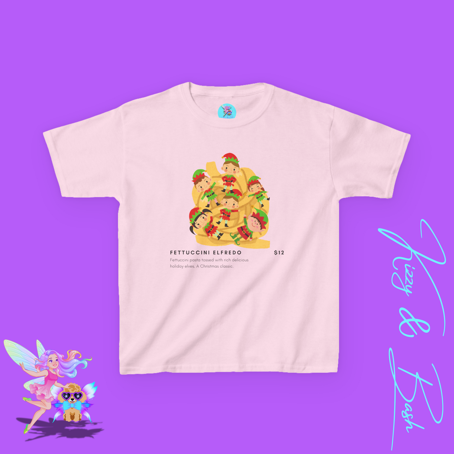 Fettuccini Elfredo Shirt Funny Holiday T-Shirt Gag Gift or Party Tee Idea Gift for Food Lovers Gift for Elf Fans Holiday Party Shirt Hilarious Christmas Shirt for Kids Heavy Cotton™ Tee