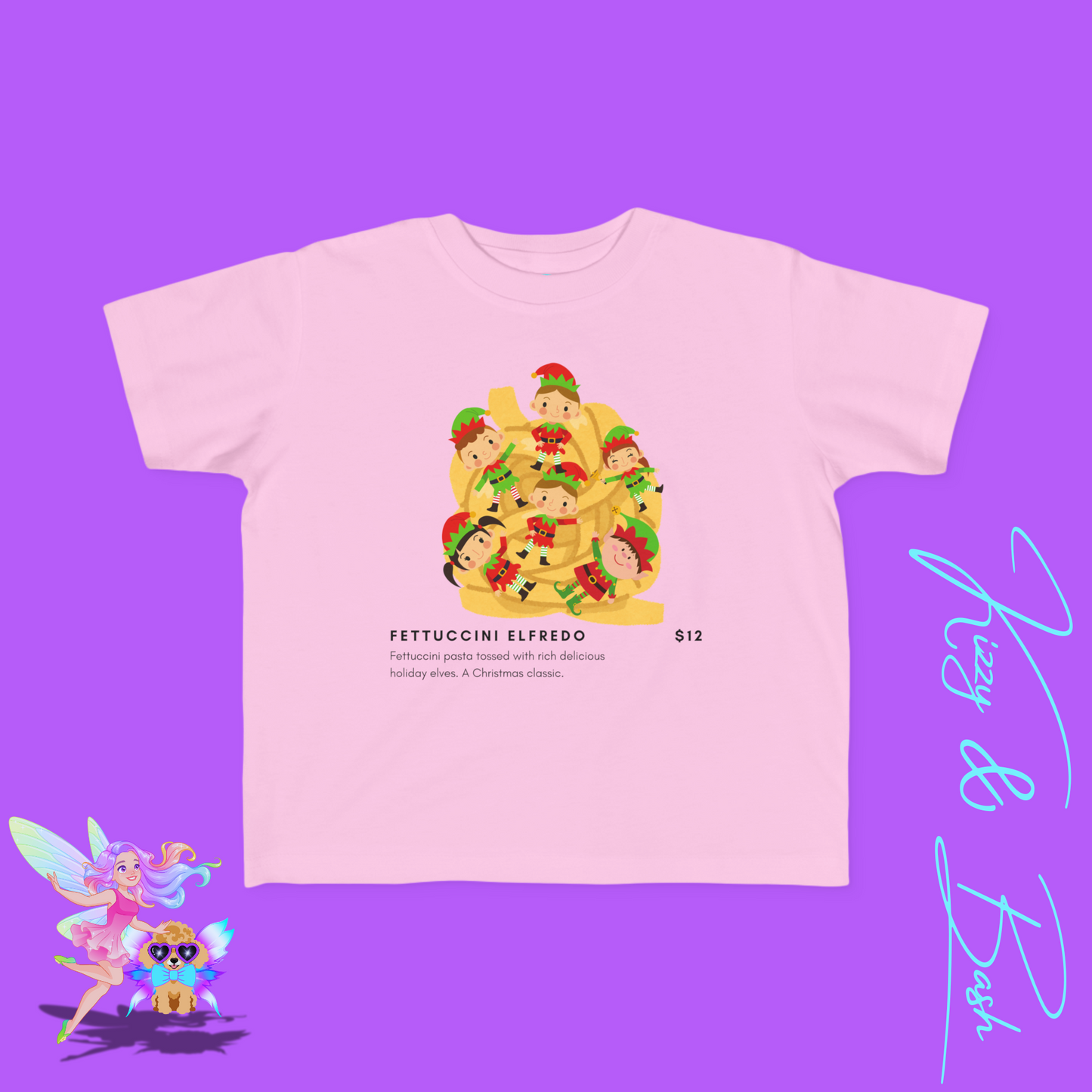 Christmas Elves Tossed in Pasta Fettuccini Elfredo Hilarious Christmas Shirt for Family and Friends Unique Holiday T-Shirt Gift for Elf Lovers Punny Christmas Shirt for Him or Her Toddler's Fine Jersey Tee