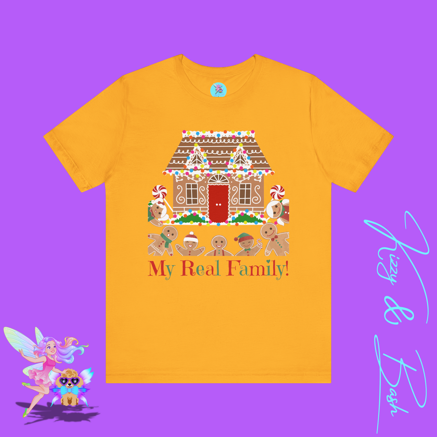 Gingerbread Family Christmas T-Shirt My Real Family Funny Christmas Graphic Tee Funny Foodie Christmas Shirt Gingerbread House Shirt for Holiday Baking Fans Great Stocking Stuffer Adult Unisex Jersey Short Sleeve Tee