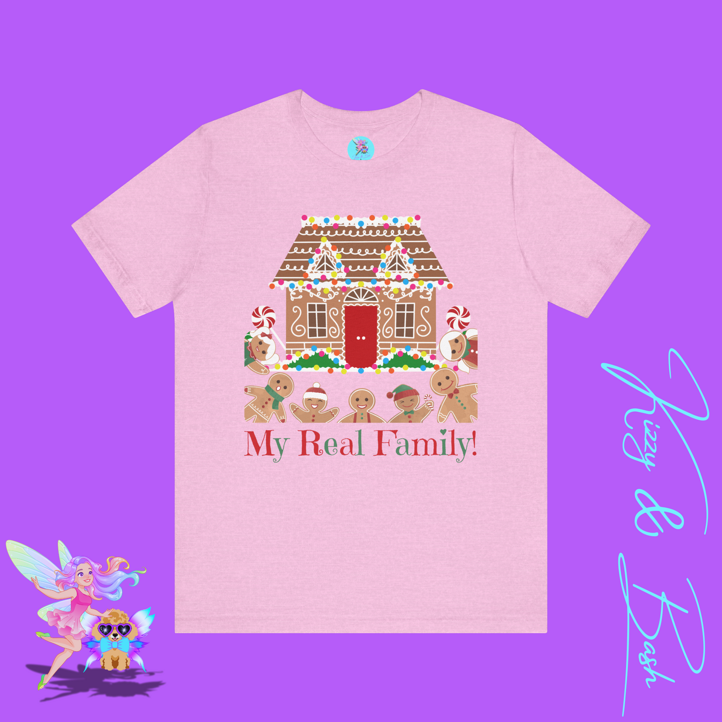 Gingerbread Family Christmas T-Shirt My Real Family Funny Christmas Graphic Tee Funny Foodie Christmas Shirt Gingerbread House Shirt for Holiday Baking Fans Great Stocking Stuffer Adult Unisex Jersey Short Sleeve Tee