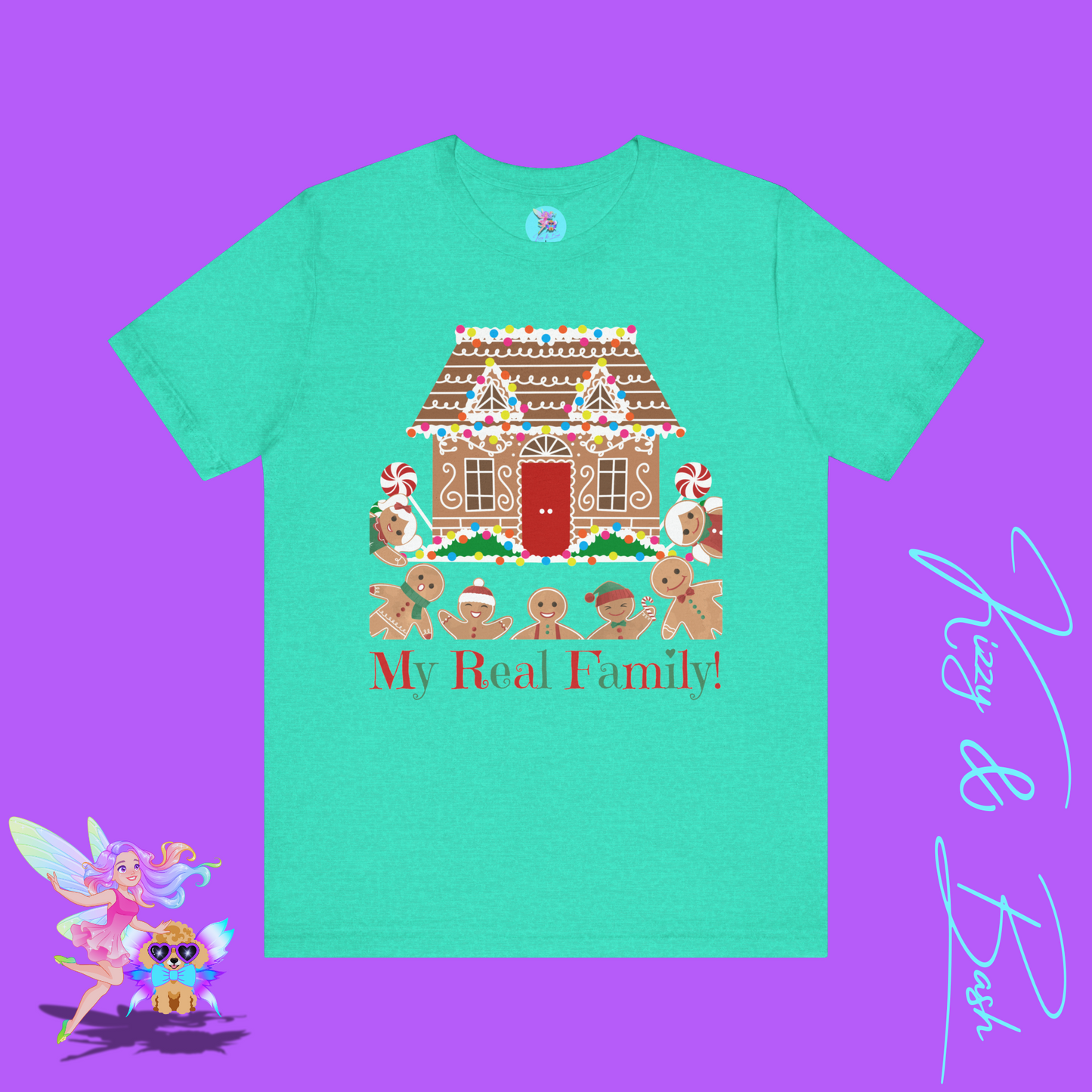 Gingerbread Family Christmas T-Shirt My Real Family Funny Christmas Graphic Tee Funny Foodie Christmas Shirt Gingerbread House Shirt for Holiday Baking Fans Great Stocking Stuffer Adult Unisex Jersey Short Sleeve Tee