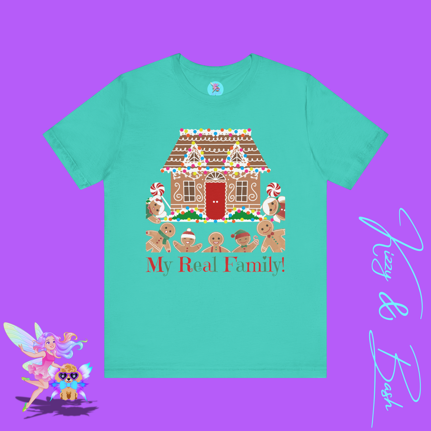 Gingerbread Family Christmas T-Shirt My Real Family Funny Christmas Graphic Tee Funny Foodie Christmas Shirt Gingerbread House Shirt for Holiday Baking Fans Great Stocking Stuffer Adult Unisex Jersey Short Sleeve Tee