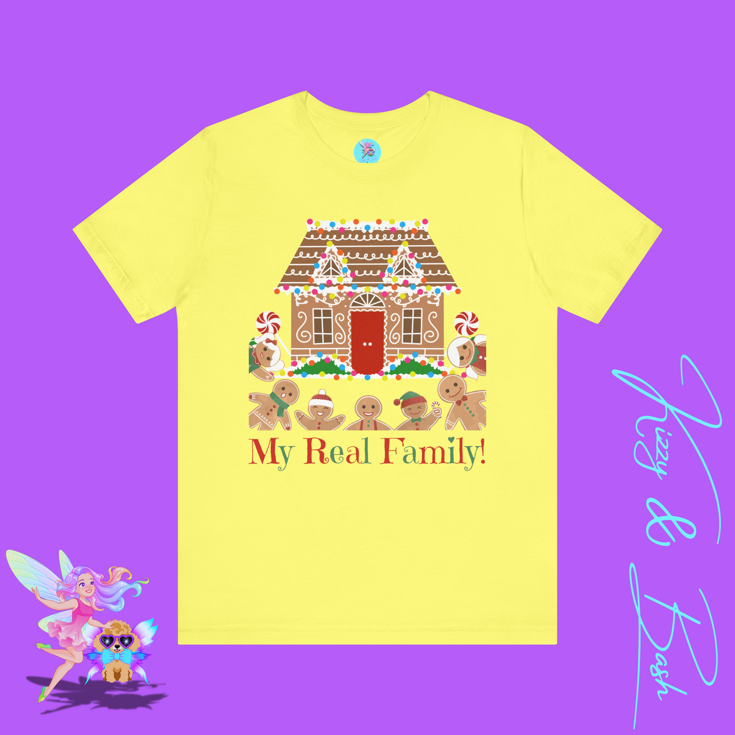 Gingerbread Family Christmas T-Shirt My Real Family Funny Christmas Graphic Tee Funny Foodie Christmas Shirt Gingerbread House Shirt for Holiday Baking Fans Great Stocking Stuffer Adult Unisex Jersey Short Sleeve Tee