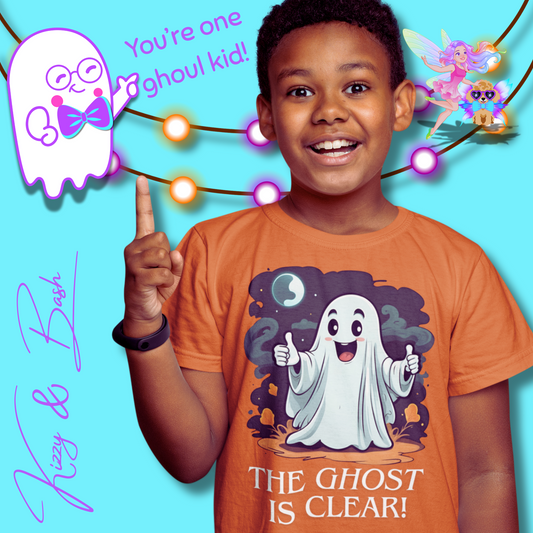 The Ghost is Clear T-Shirt Cute Cartoon Ghost Halloween Pun Shirt Gift for Halloween Lovers Funny Shirt for Family and Friends Halloween Gift for Kids Heavy Cotton™ Tee