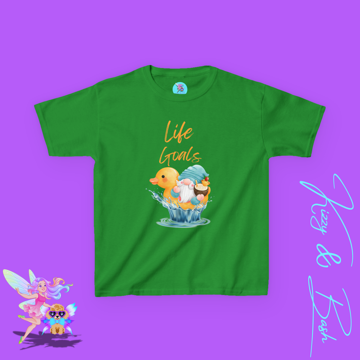 Life Goals Shirt Gnome and Rubber Duck T-Shirt for Kids Funny Summer Tee with Gnome Riding Rubber Ducky Funny Vacation Gift Shirt Gift for Rubber Ducky Lovers Gift for Gnome Lovers Water Life Shirt for Kids Heavy Cotton™ Tee