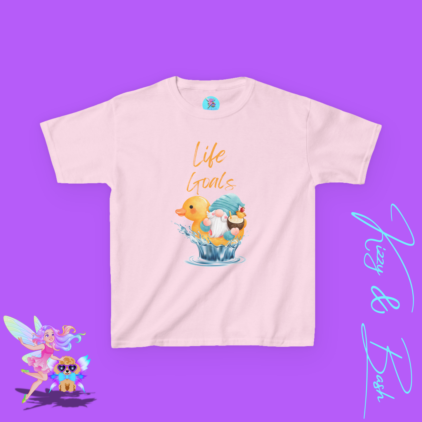 Life Goals Shirt Gnome and Rubber Duck T-Shirt for Kids Funny Summer Tee with Gnome Riding Rubber Ducky Funny Vacation Gift Shirt Gift for Rubber Ducky Lovers Gift for Gnome Lovers Water Life Shirt for Kids Heavy Cotton™ Tee