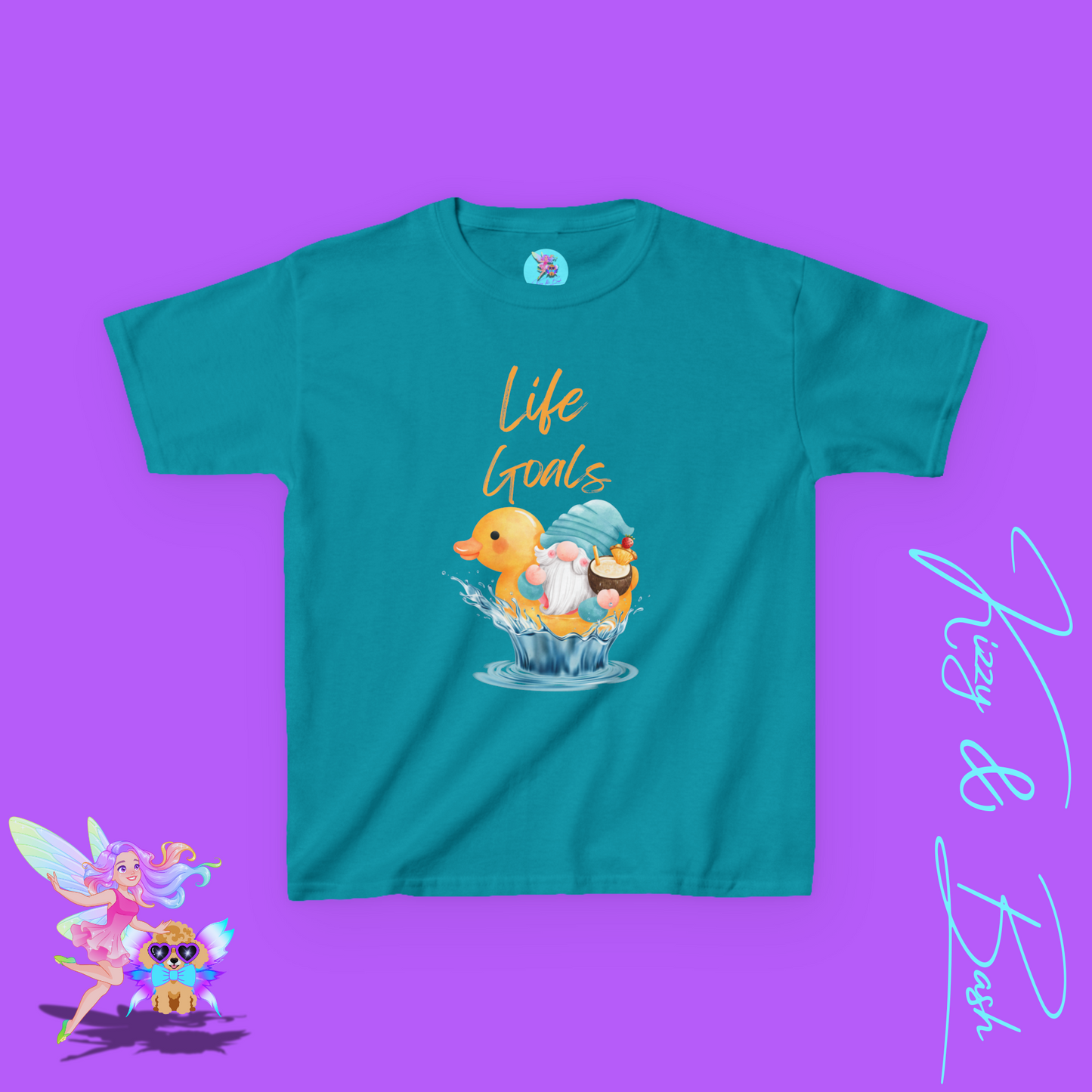 Life Goals Shirt Gnome and Rubber Duck T-Shirt for Kids Funny Summer Tee with Gnome Riding Rubber Ducky Funny Vacation Gift Shirt Gift for Rubber Ducky Lovers Gift for Gnome Lovers Water Life Shirt for Kids Heavy Cotton™ Tee