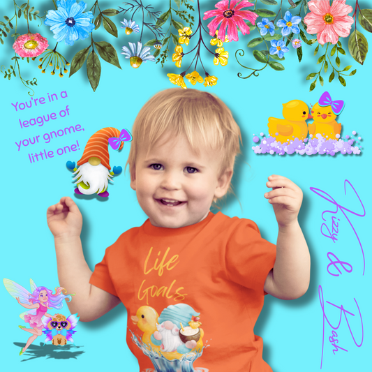 Life Goals T-Shirt for Toddlers Gnome Riding a Rubber Ducky Unique Vacation Shirt for Him or Her Gnome Lover Gift Idea for Rubber Ducky Fans Gnomecore Summer Shirt for Toddler's Fine Jersey Tee