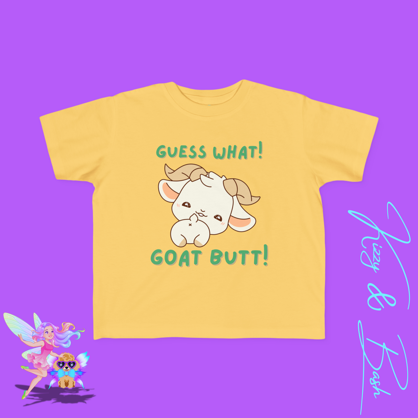 Guess What Goat Butt Shirt Funny Farmcore Tee for Toddlers Gift for Goat Lovers Punny Animal T-Shirt Gift Funny Farm Animal Shirt for Toddler's Fine Jersey Tee