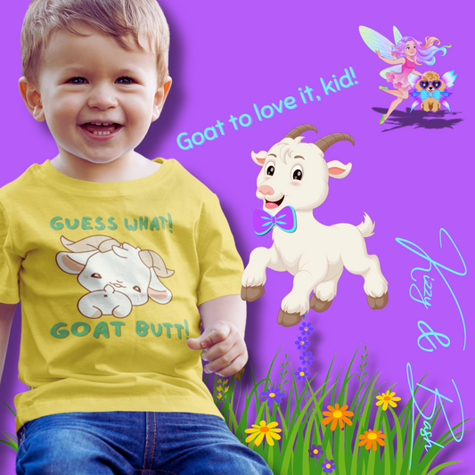 Guess What Goat Butt Shirt Funny Farmcore Tee for Toddlers Gift for Goat Lovers Punny Animal T-Shirt Gift Funny Farm Animal Shirt for Toddler's Fine Jersey Tee