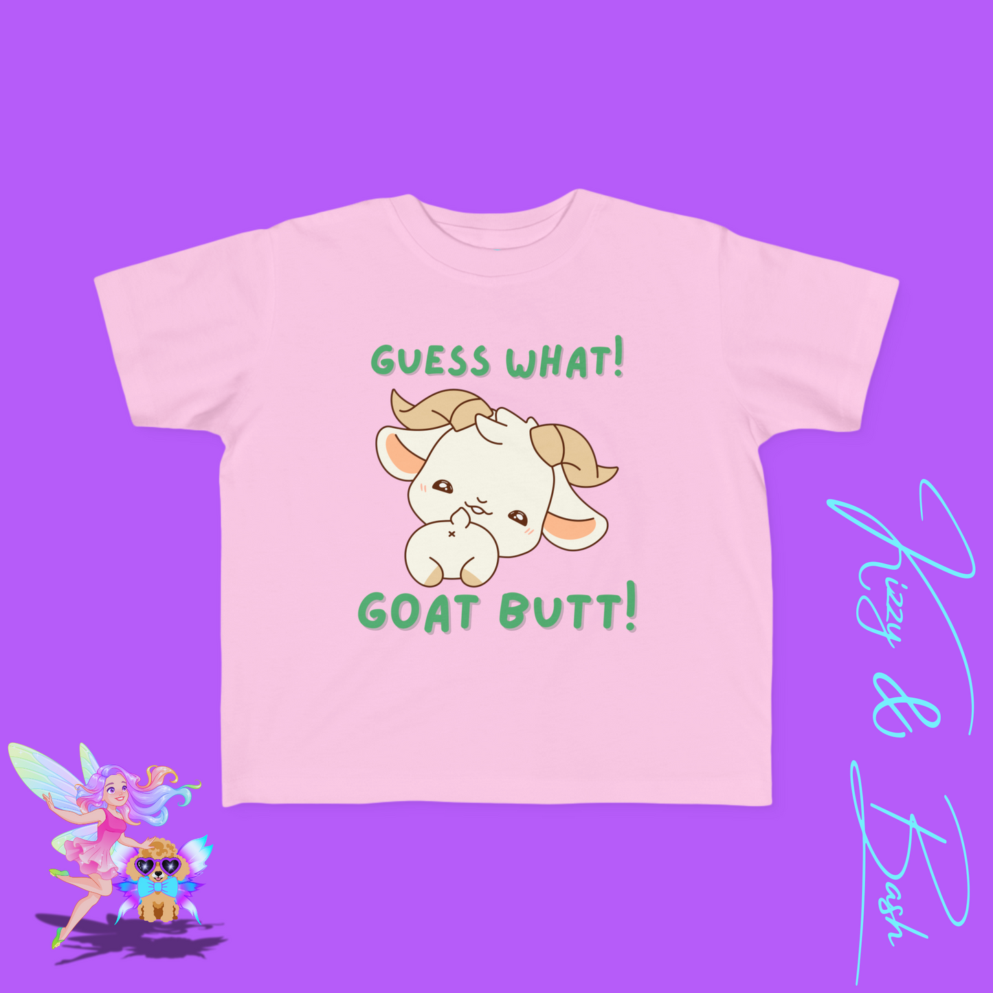Guess What Goat Butt Shirt Funny Farmcore Tee for Toddlers Gift for Goat Lovers Punny Animal T-Shirt Gift Funny Farm Animal Shirt for Toddler's Fine Jersey Tee