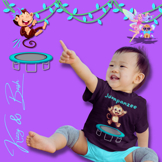 Jumpanzee Jumping Monkey Shirt for Toddlers Funny Pun Shirt for Him or Her Perfect Gift for Monkey Lovers Fun Zoo Field Trip Shirt Cute Animal Pun T-Shirt Hilarious Trampoline Park T-Shirt Gymnastics Lover Shirt for Toddler's Fine Jersey Tee