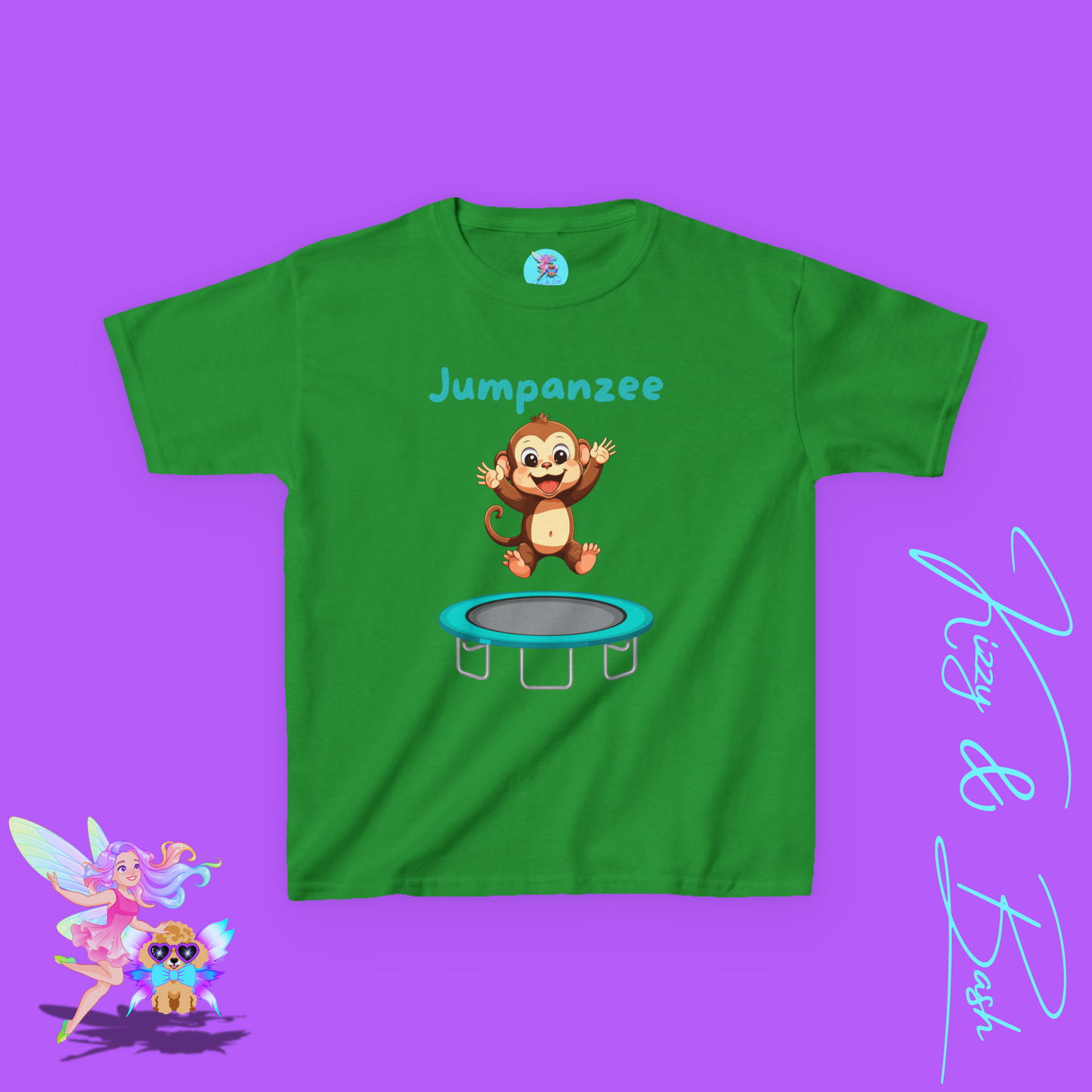 Jumpanzee Monkey Jumping on Trampoline Shirt for Kids Wildlife Humor Shirt Cute Animal Pun T-Shirt Hilarious Animal-Themed Gift Happy Monkey Shirt for Kids Heavy Cotton™ Tee