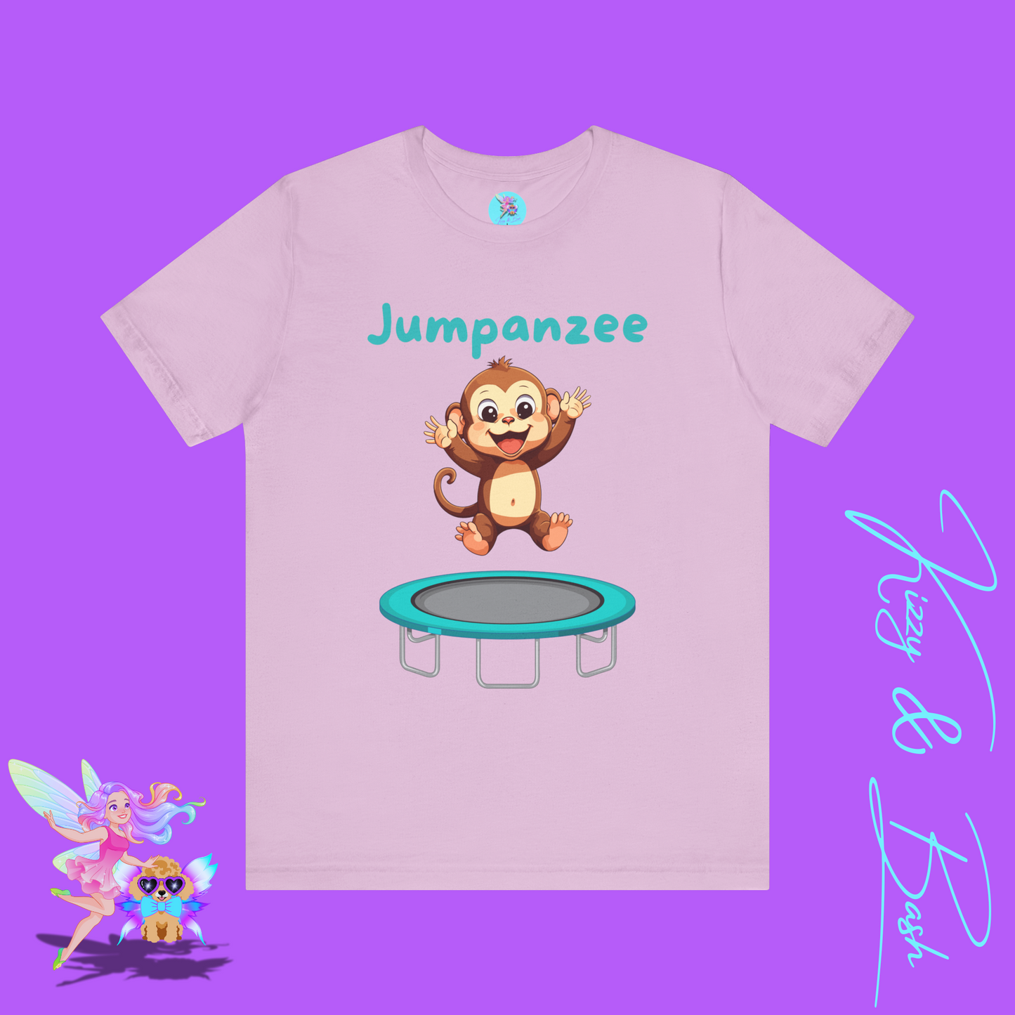Jumpanzee T-Shirt Funny Monkey Jumping on Trampoline Graphic Tee Cute Animal Pun T-Shirt Fun Gift for Trampoline or Zoo Lovers Silly Monkey Shirt Monkey Lover Gift Adult Unisex Jersey Short Sleeve Tee
