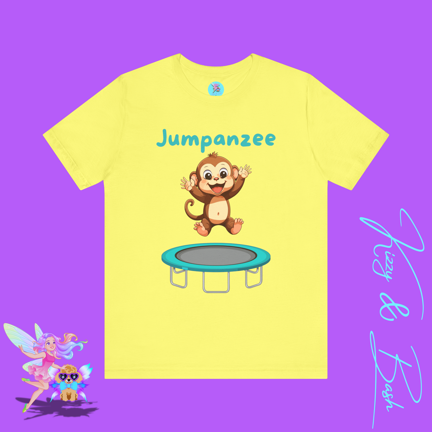 Jumpanzee T-Shirt Funny Monkey Jumping on Trampoline Graphic Tee Cute Animal Pun T-Shirt Fun Gift for Trampoline or Zoo Lovers Silly Monkey Shirt Monkey Lover Gift Adult Unisex Jersey Short Sleeve Tee