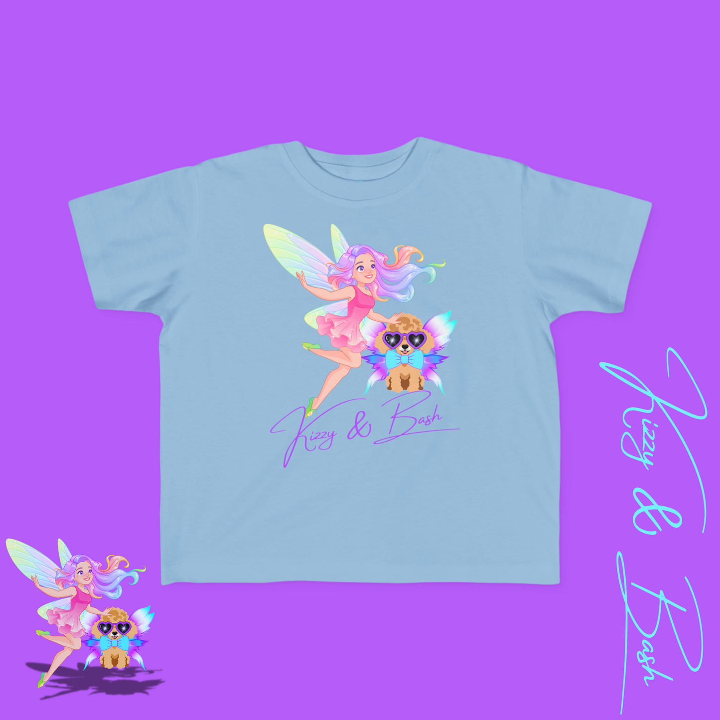 Kizzy & Bash Logo T-Shirt for Toddlers Whimsical Fairy and Toy Poodle Fairy Puppy Tee Fairycore Graphic Tee for Toddlers Dog Lovers Gift Shirt for Toddler's Fine Jersey Tee