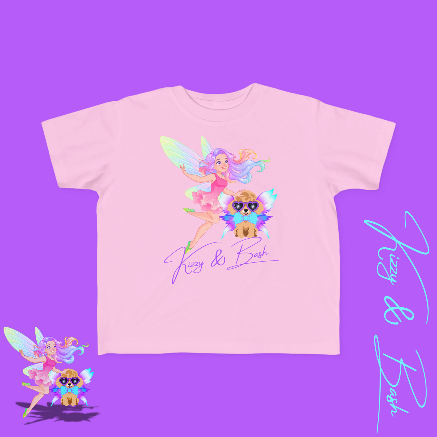 Kizzy & Bash Logo T-Shirt for Toddlers Whimsical Fairy and Toy Poodle Fairy Puppy Tee Fairycore Graphic Tee for Toddlers Dog Lovers Gift Shirt for Toddler's Fine Jersey Tee