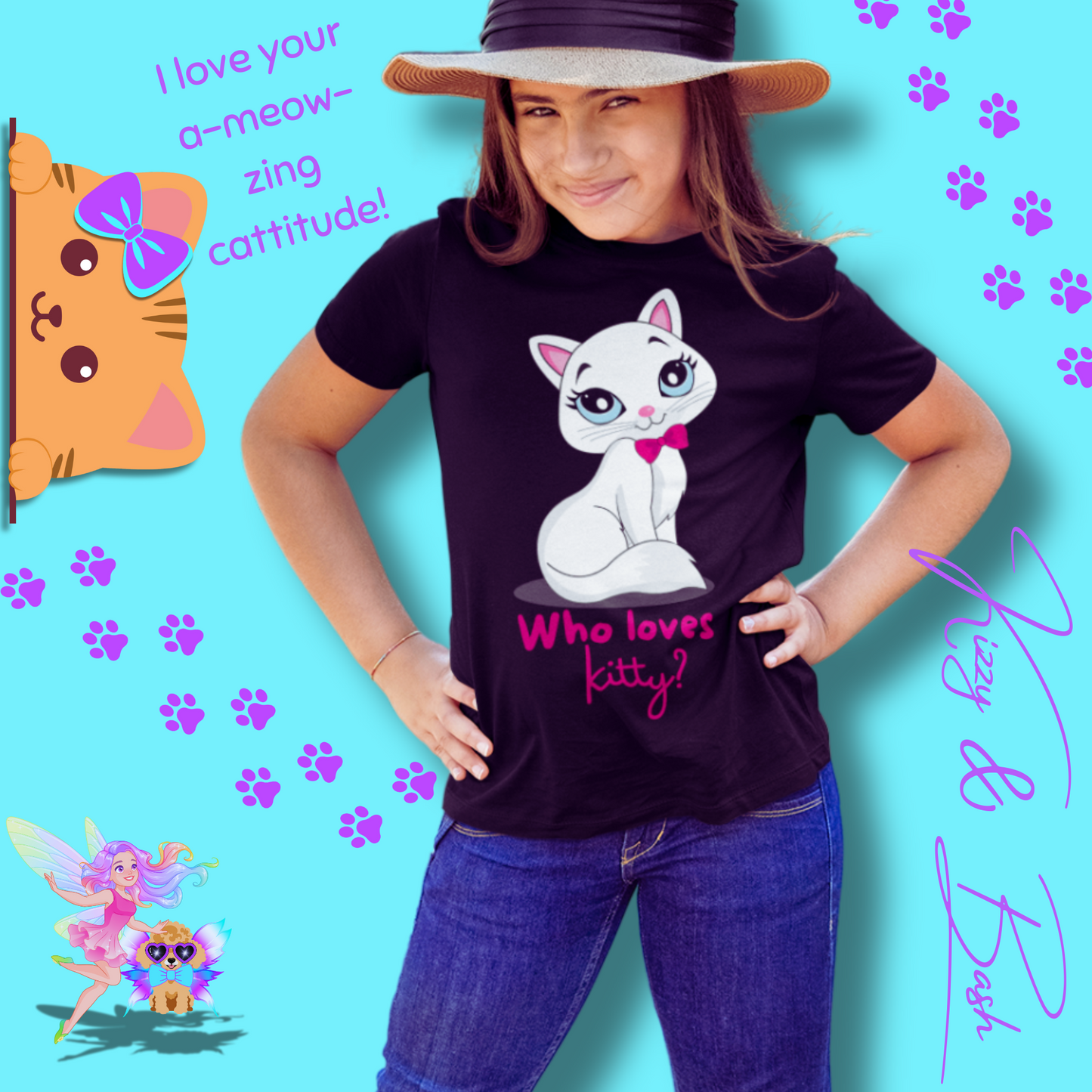 Who Loves Kitty? Cute Cat Shirt for Kids Funny Gift for Cat Lovers Playful Kitty Tee Girly Girl Gift Idea Whimsical Animal Graphic Tee for Kids Heavy Cotton™ Tee