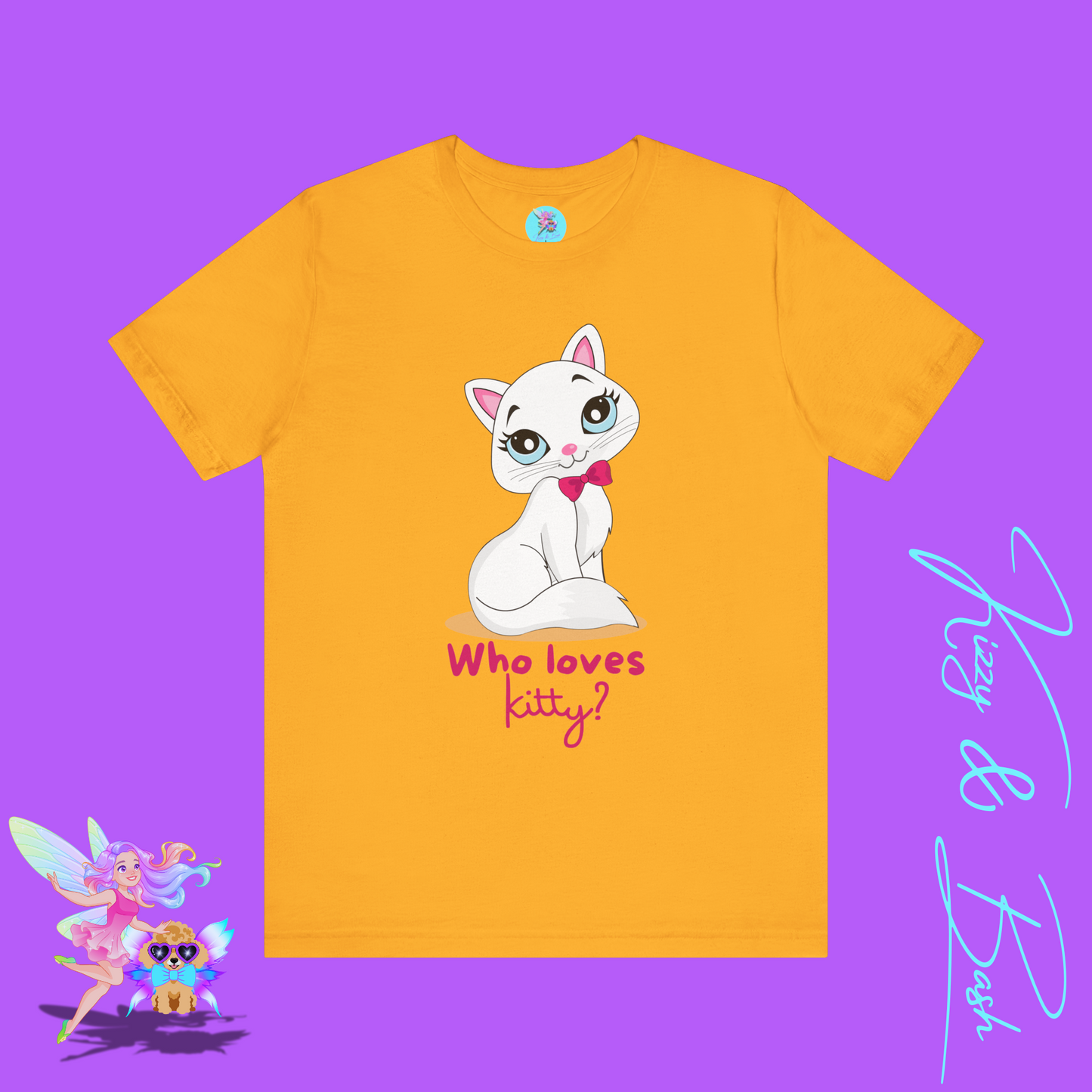Who Loves Kitty? Playful Cat T-Shirt Cute Cat Lover Shirt Adorable Cat Graphic Tee Funny Gift for Cat Lovers Cat Mom Gift Funny Cat Shirt Adult Unisex Jersey Short Sleeve Tee