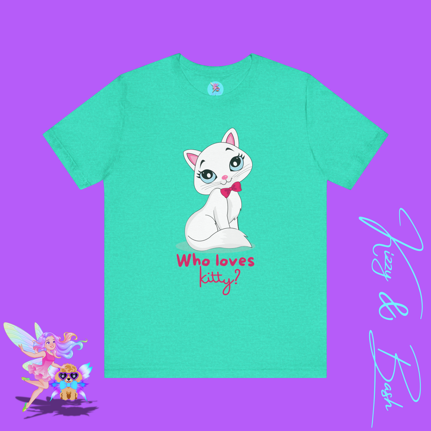 Who Loves Kitty? Playful Cat T-Shirt Cute Cat Lover Shirt Adorable Cat Graphic Tee Funny Gift for Cat Lovers Cat Mom Gift Funny Cat Shirt Adult Unisex Jersey Short Sleeve Tee