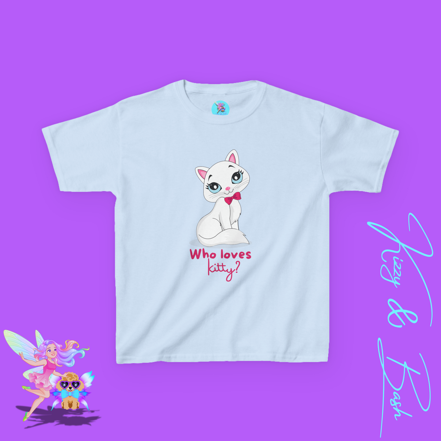 Who Loves Kitty? Cute Cat Shirt for Kids Funny Gift for Cat Lovers Playful Kitty Tee Girly Girl Gift Idea Whimsical Animal Graphic Tee for Kids Heavy Cotton™ Tee