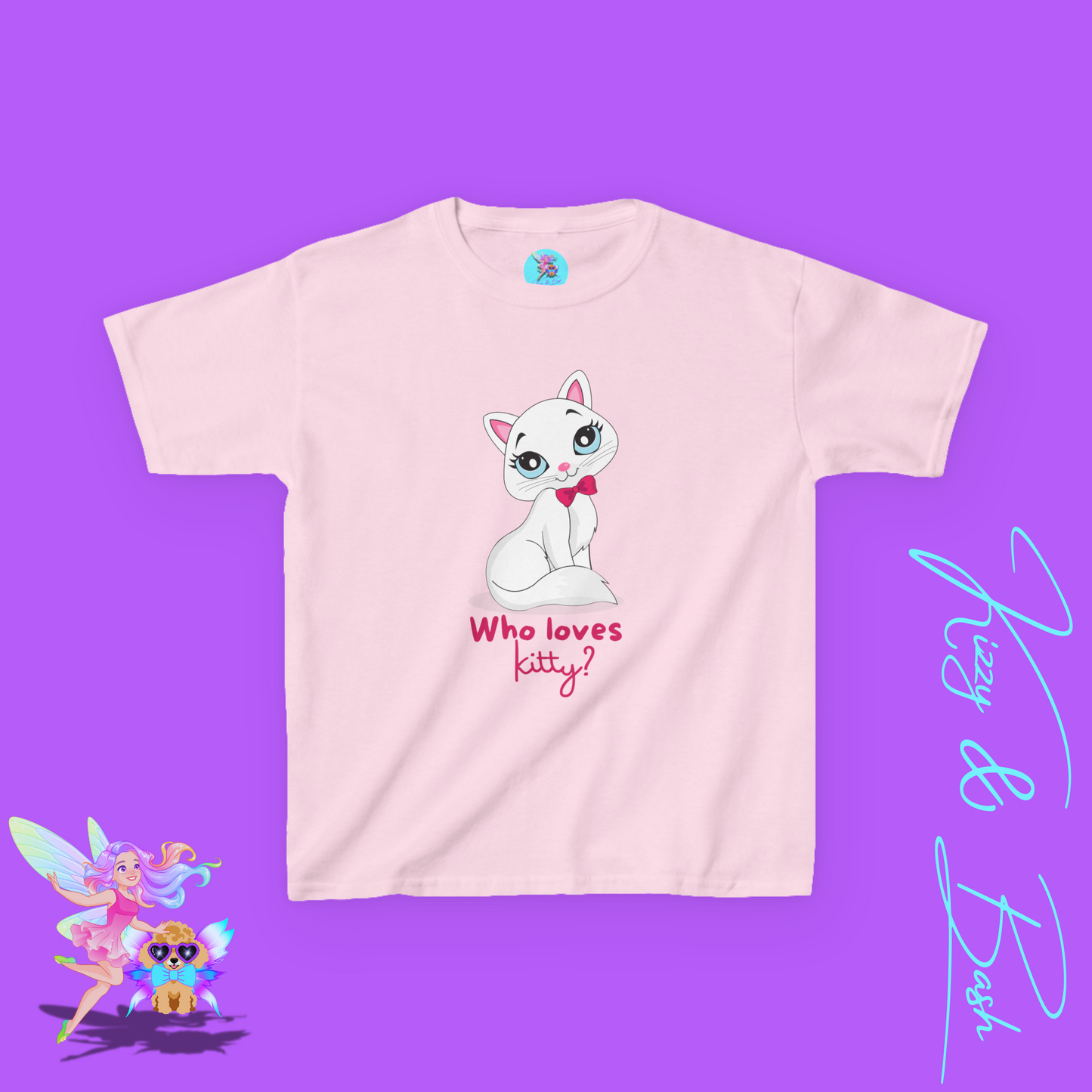 Who Loves Kitty? Cute Cat Shirt for Kids Funny Gift for Cat Lovers Playful Kitty Tee Girly Girl Gift Idea Whimsical Animal Graphic Tee for Kids Heavy Cotton™ Tee
