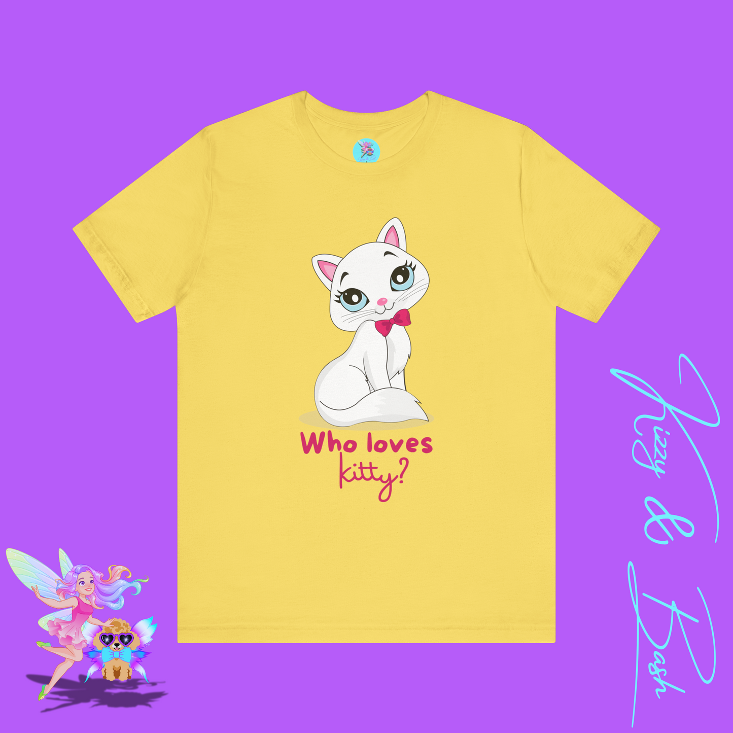 Who Loves Kitty? Playful Cat T-Shirt Cute Cat Lover Shirt Adorable Cat Graphic Tee Funny Gift for Cat Lovers Cat Mom Gift Funny Cat Shirt Adult Unisex Jersey Short Sleeve Tee