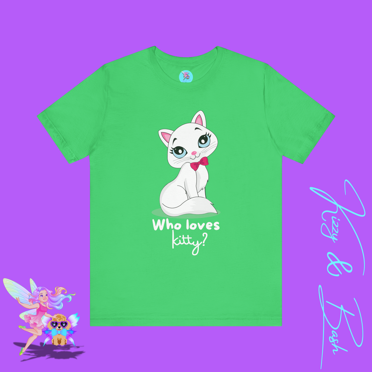 Who Loves Kitty? Playful Cat T-Shirt Cute Cat Lover Shirt Adorable Cat Graphic Tee Funny Gift for Cat Lovers Cat Mom Gift Funny Cat Shirt Adult Unisex Jersey Short Sleeve Tee