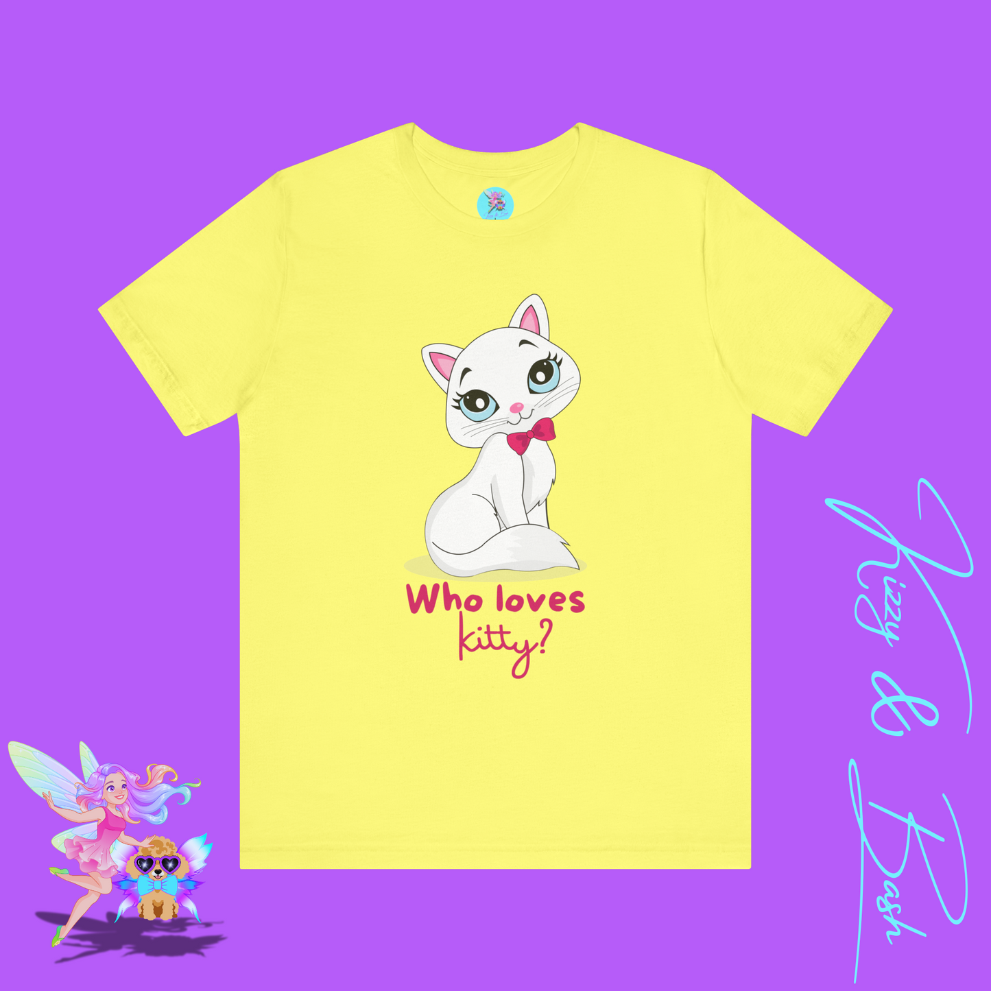 Who Loves Kitty? Playful Cat T-Shirt Cute Cat Lover Shirt Adorable Cat Graphic Tee Funny Gift for Cat Lovers Cat Mom Gift Funny Cat Shirt Adult Unisex Jersey Short Sleeve Tee