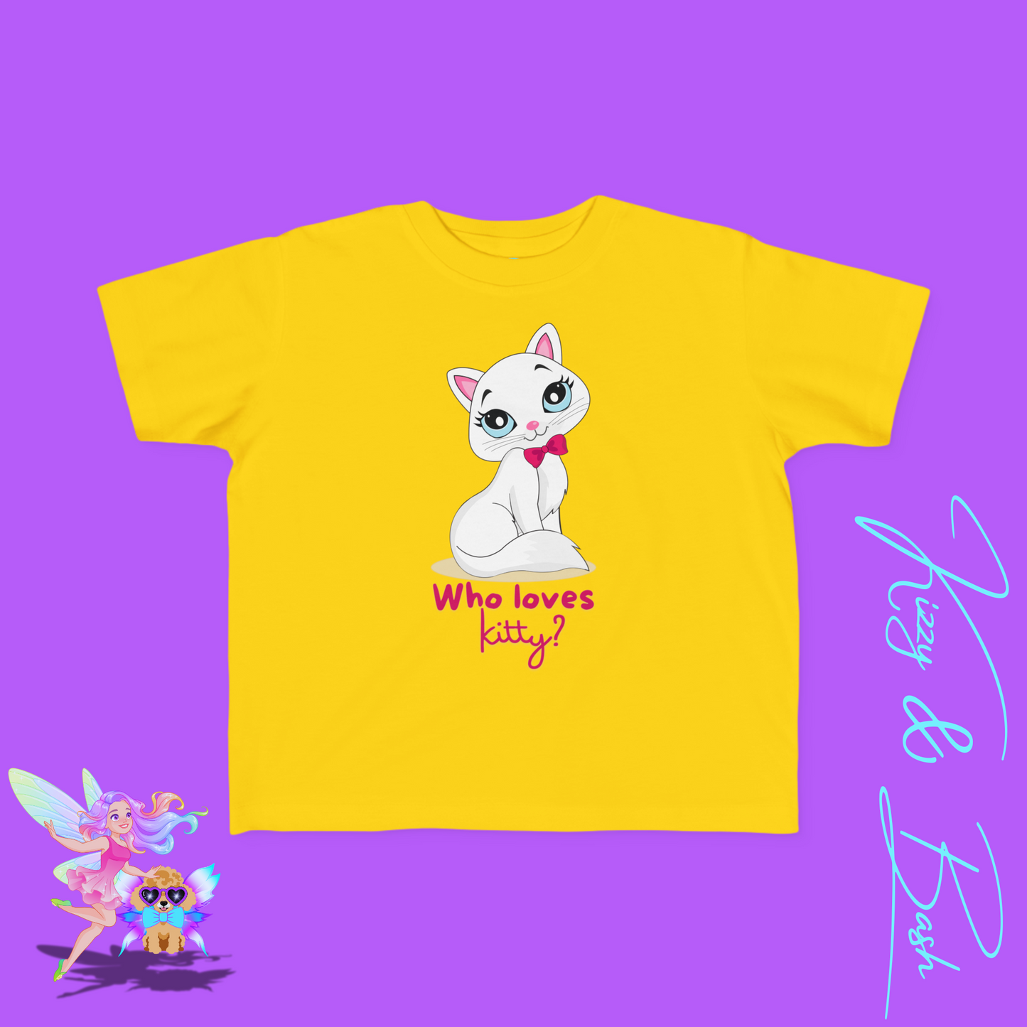 Who Loves Kitty? Cute Cat T-Shirt for Toddlers Kawaii Kitty Shirt Funny Gift for Cat Lovers Whimsical Animal Graphic Tee Sassy Cat Shirt Playful Kitty T-Shirt for Toddler's Fine Jersey Tee