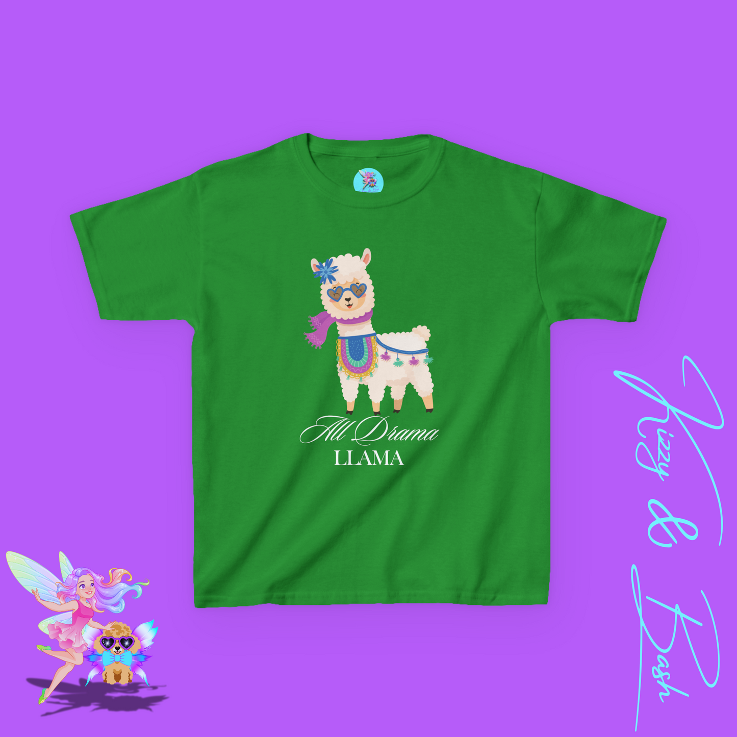 All Drama Llama T-Shirt Cute Llama Shirt for Kids Gift for Llama Lovers Cute Animal Attitude Shirt Drama Queen Shirt Funny Farm Animal T-Shirt for Kids Heavy Cotton™ Tee