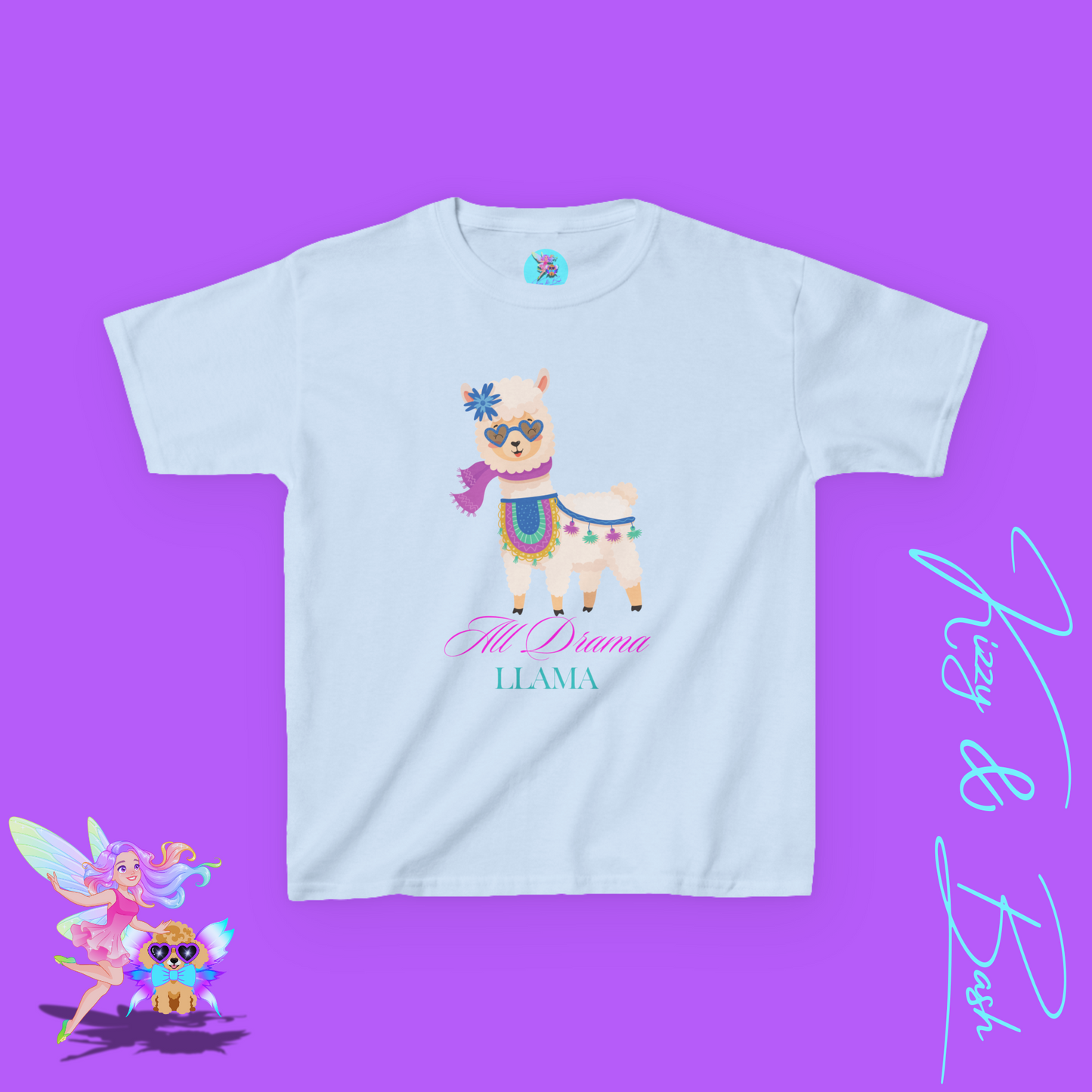 All Drama Llama T-Shirt Cute Llama Shirt for Kids Gift for Llama Lovers Cute Animal Attitude Shirt Drama Queen Shirt Funny Farm Animal T-Shirt for Kids Heavy Cotton™ Tee