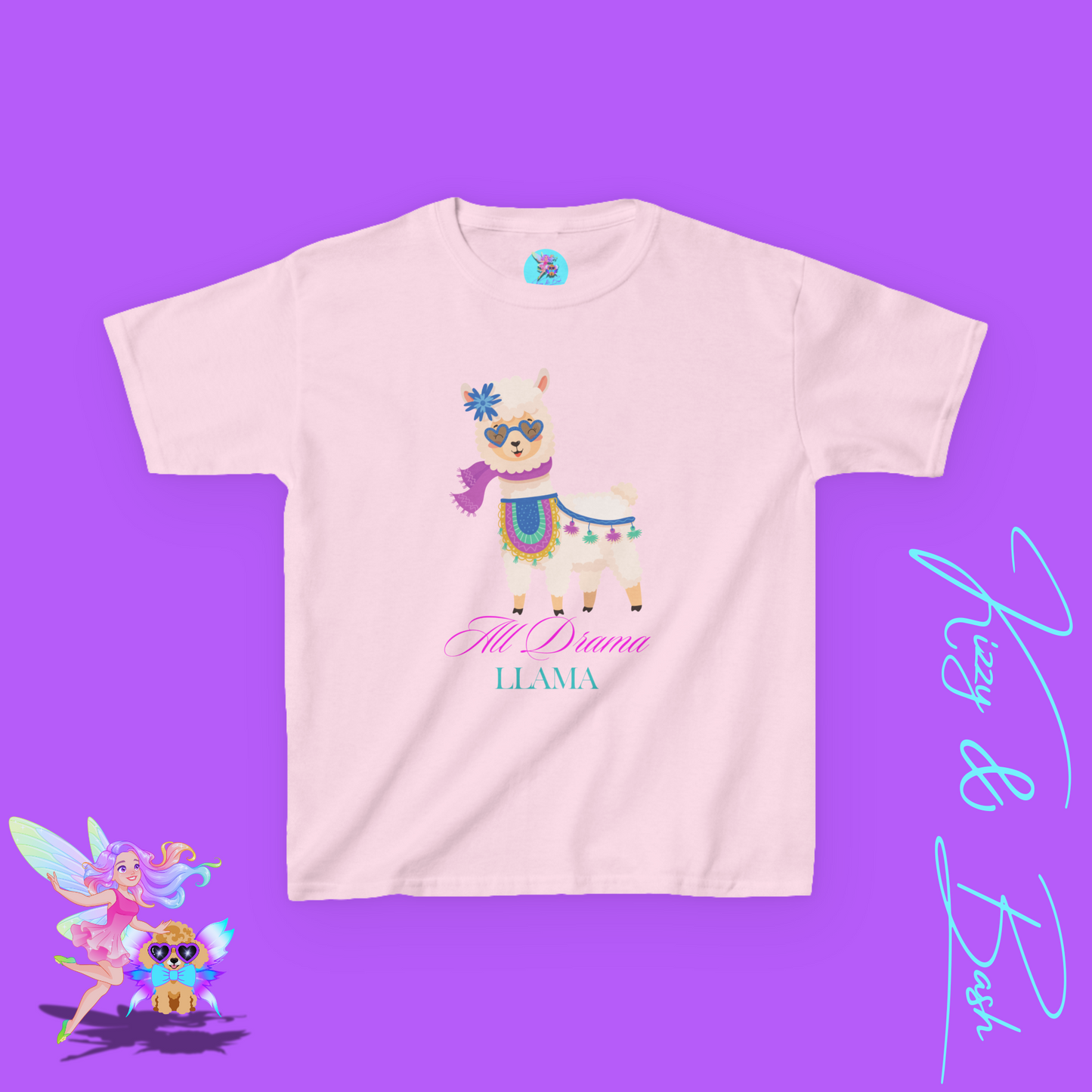 All Drama Llama T-Shirt Cute Llama Shirt for Kids Gift for Llama Lovers Cute Animal Attitude Shirt Drama Queen Shirt Funny Farm Animal T-Shirt for Kids Heavy Cotton™ Tee