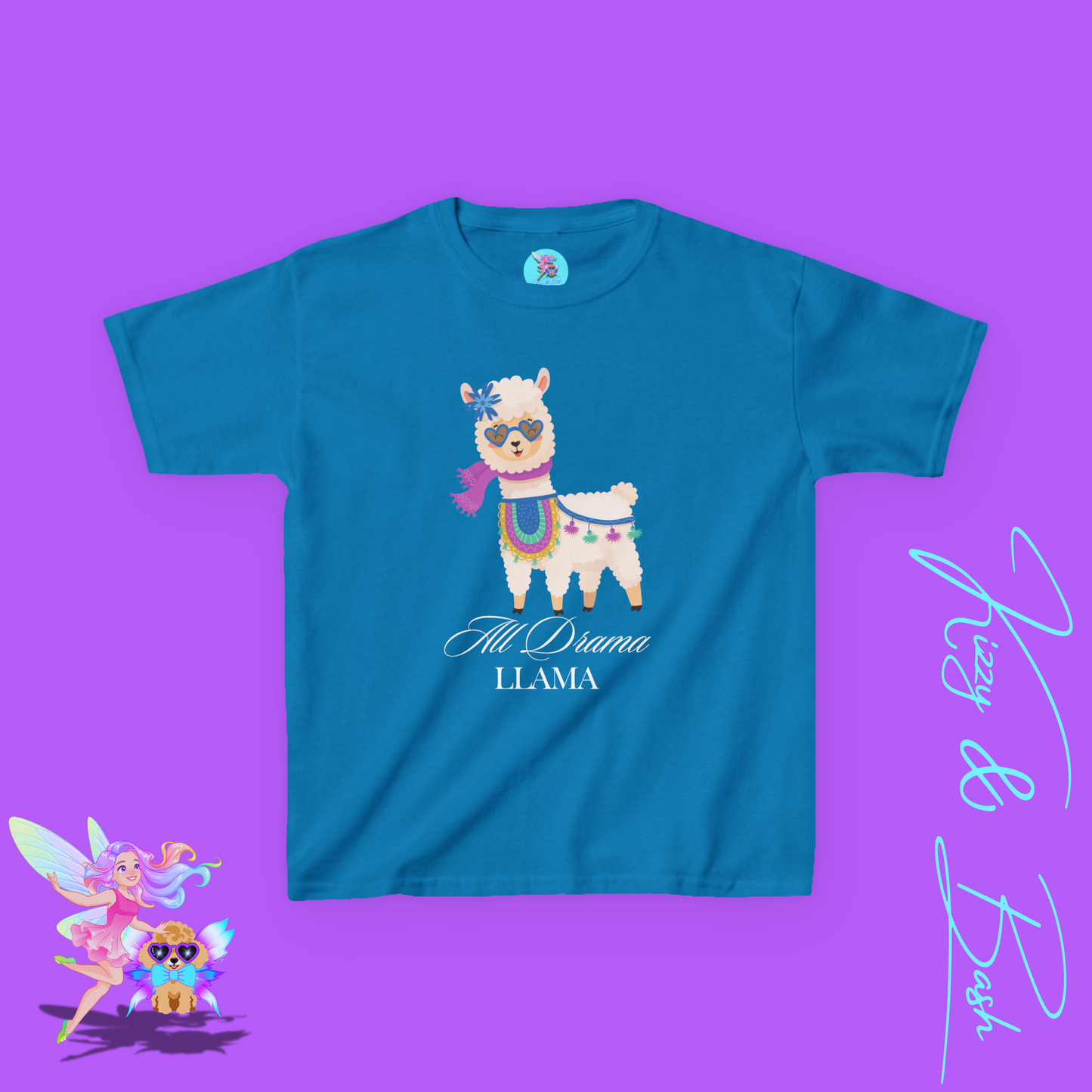 All Drama Llama T-Shirt Cute Llama Shirt for Kids Gift for Llama Lovers Cute Animal Attitude Shirt Drama Queen Shirt Funny Farm Animal T-Shirt for Kids Heavy Cotton™ Tee