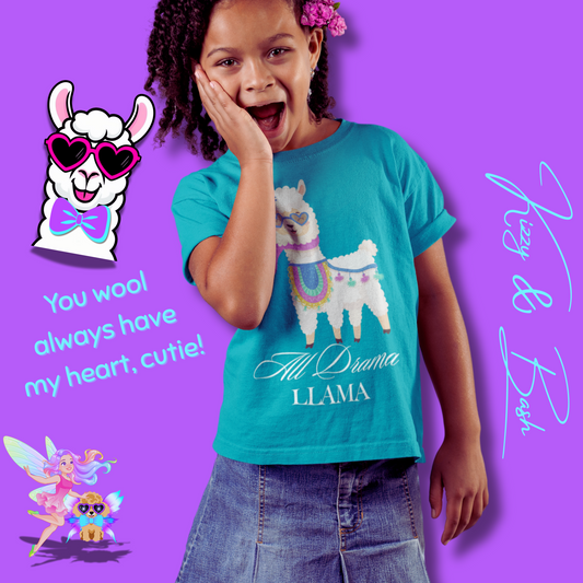 All Drama Llama T-Shirt Cute Llama Shirt for Kids Gift for Llama Lovers Cute Animal Attitude Shirt Drama Queen Shirt Funny Farm Animal T-Shirt for Kids Heavy Cotton™ Tee
