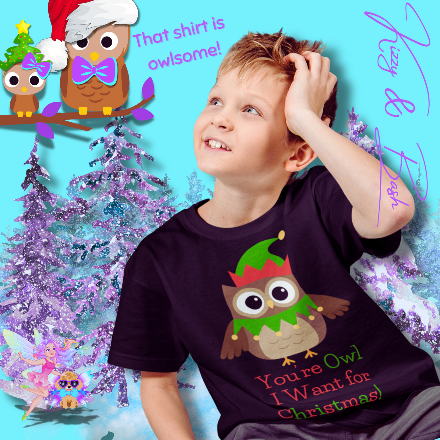 You’re Owl I Want for Christmas Funny Christmas Owl Shirt for Kids Holiday Gift Shirt for Owl Fans Cute Holiday Pun T-Shirt Kids Heavy Cotton™ Tee